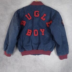 Vintage Bugle Boy Jacket Boys 8-10 Blue Varsity Letterman Bomber Warm Patches